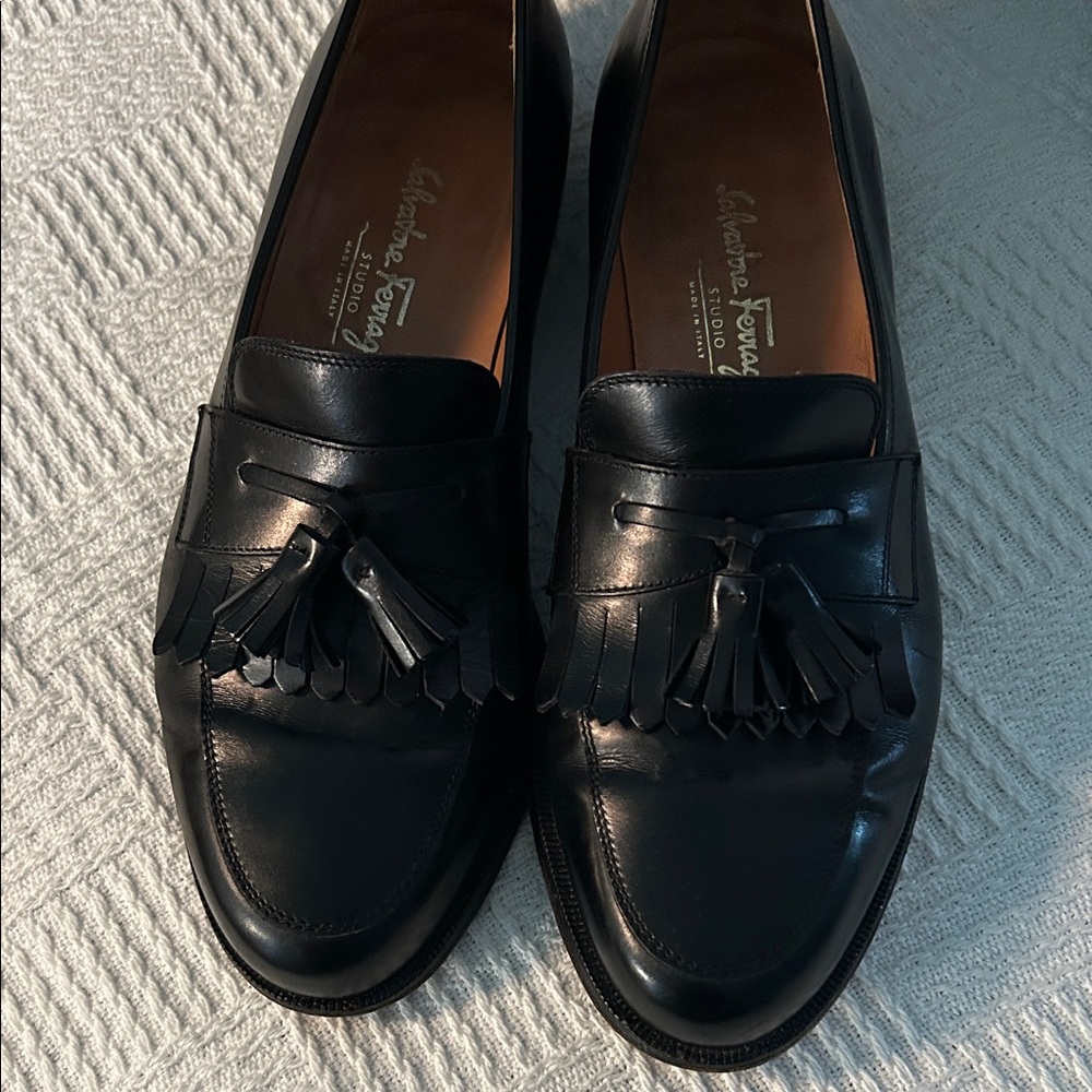 Salvatore Ferragamo Black Tassel Loafers